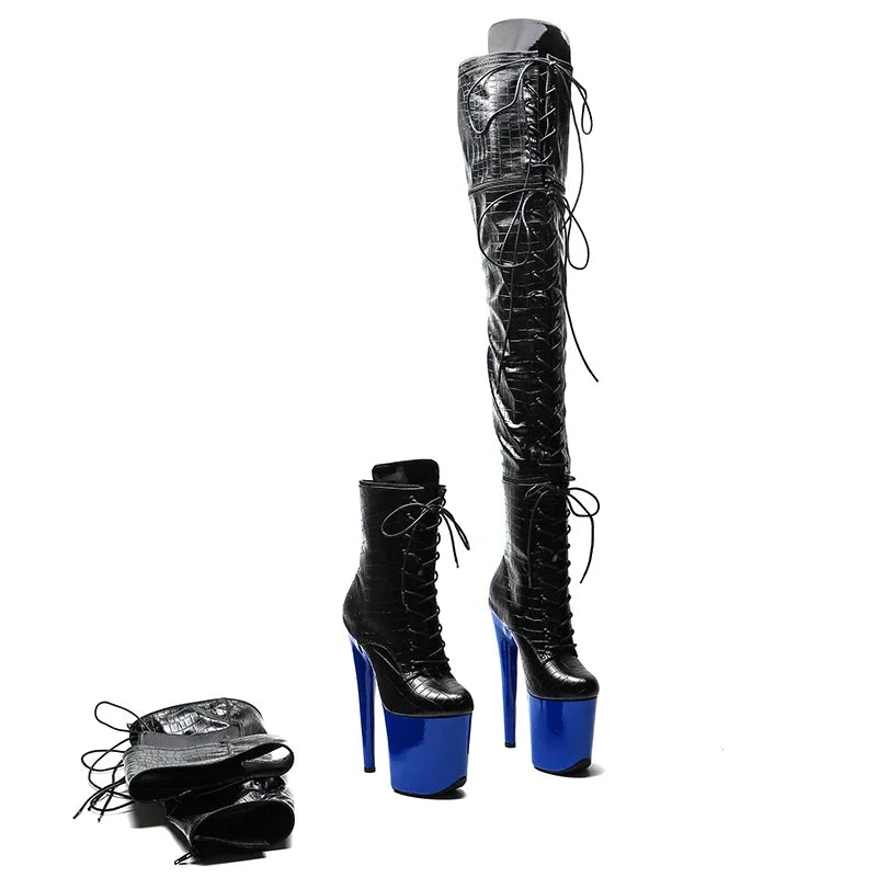 20CM/8Inch PU Upper Zipper split boots Women New Design Three ways wear boots Extreme High Heel Detachable boots