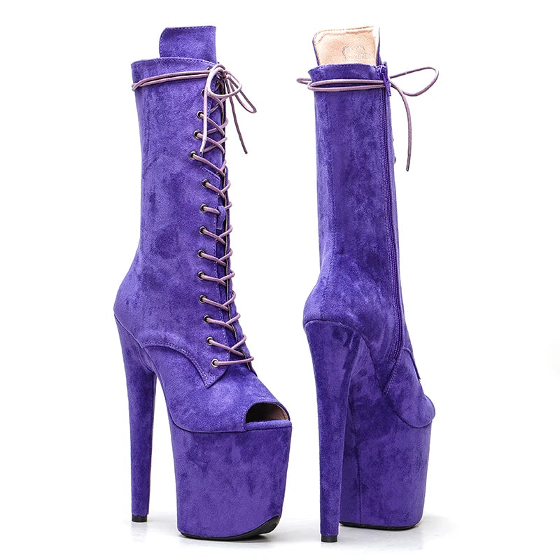 20CM/8inches Suede Upper open toe Pole dancing shoes High Heel Pole Dance boots