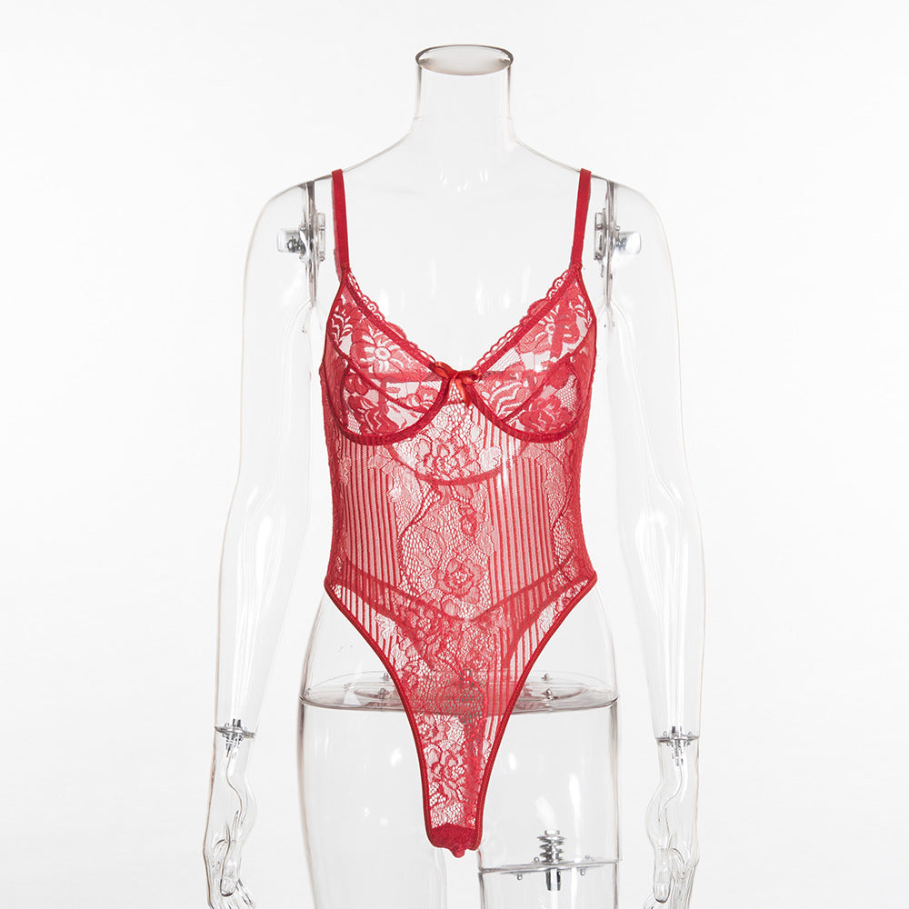 Body en maille avec coutures en dentelle, lingerie sexy