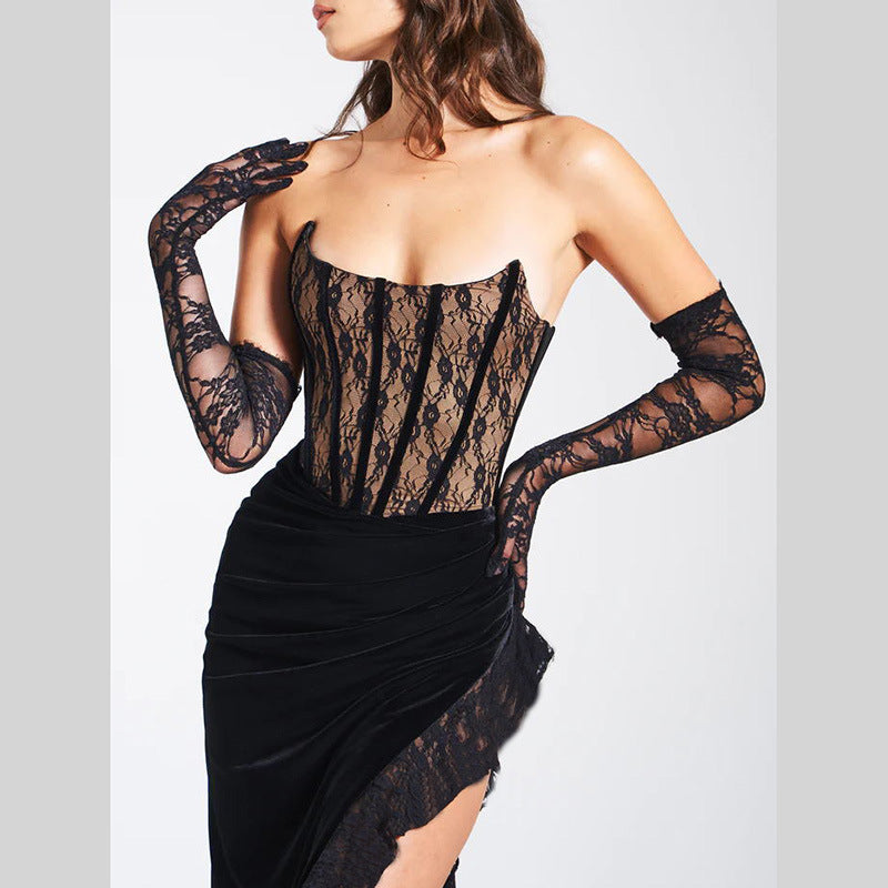 Sexy Lace Velvet Patchwork Dress For Women