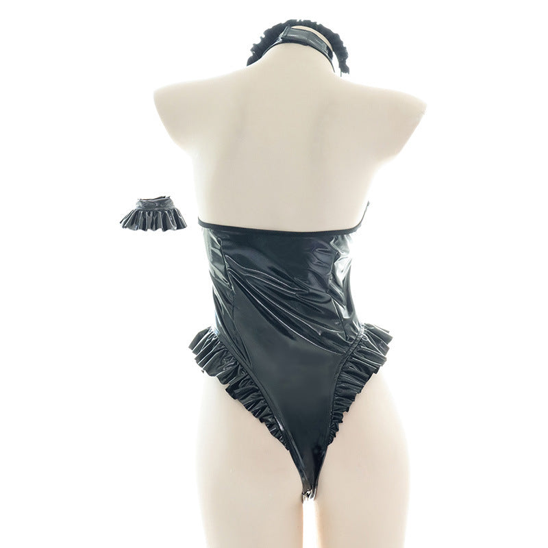 Body en cuir brillant découpé pour femmes