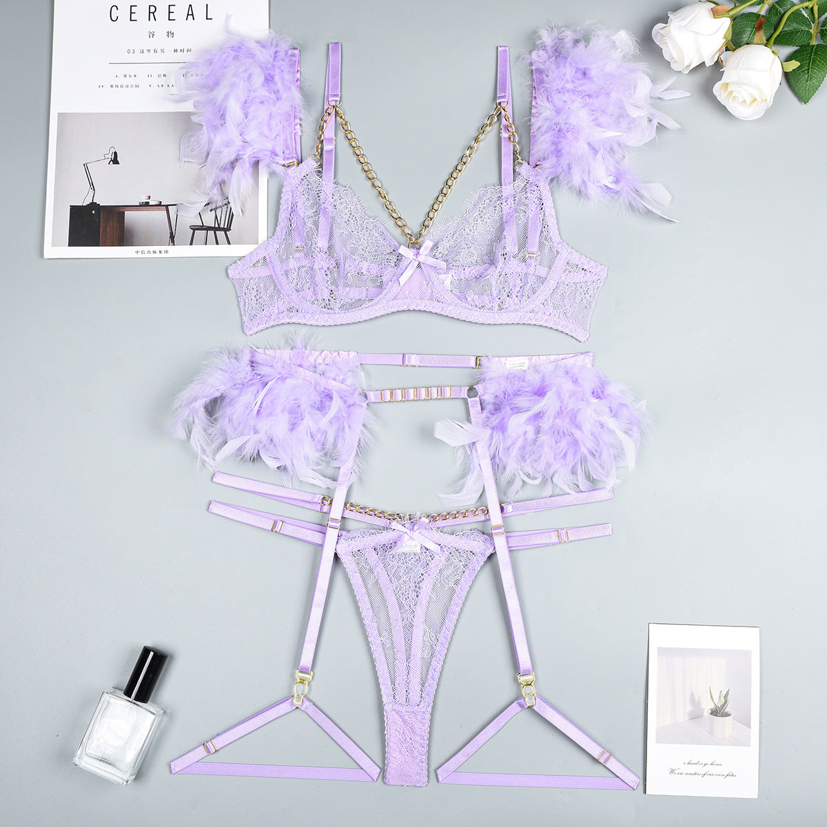 Cadenas de Navidad Encaje Lencería sexy Mujer Ropa interior Sujetador Pa