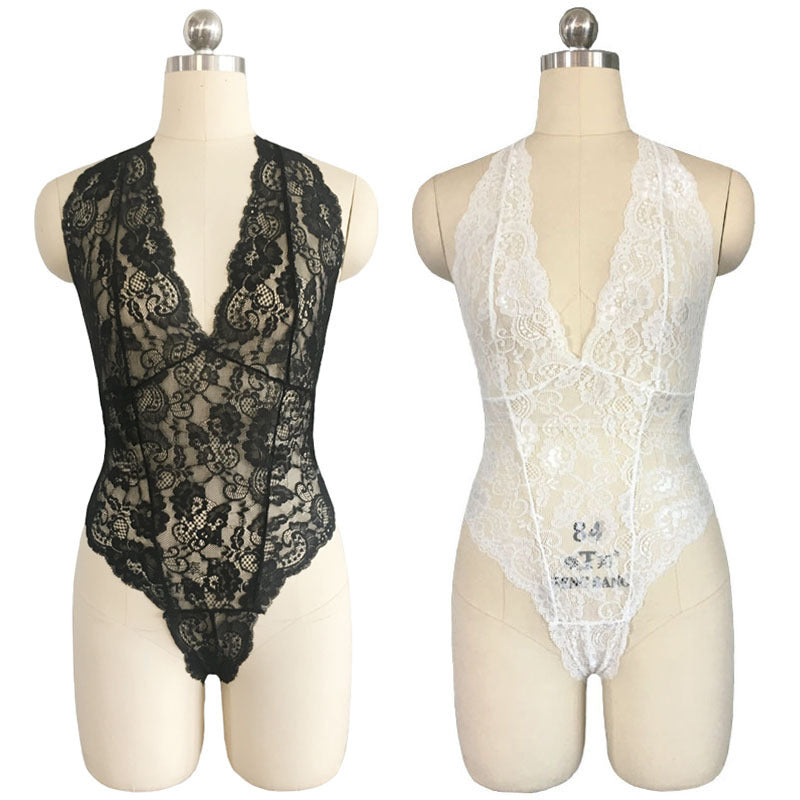 Lencería sexy con cuello halter y lazo de una pieza de tres puntos
