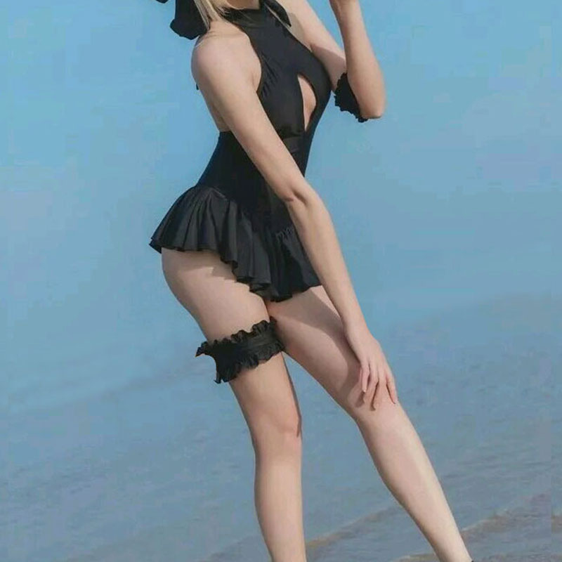 Costume passionné de rosée à col noir pour femmes, lingerie sexy