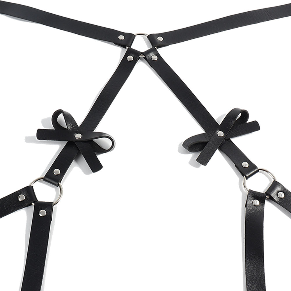 Punk Black Leather PU Bow Belt Leg Loop Sexy Harness Leather For Ladies Fun Harness Leather