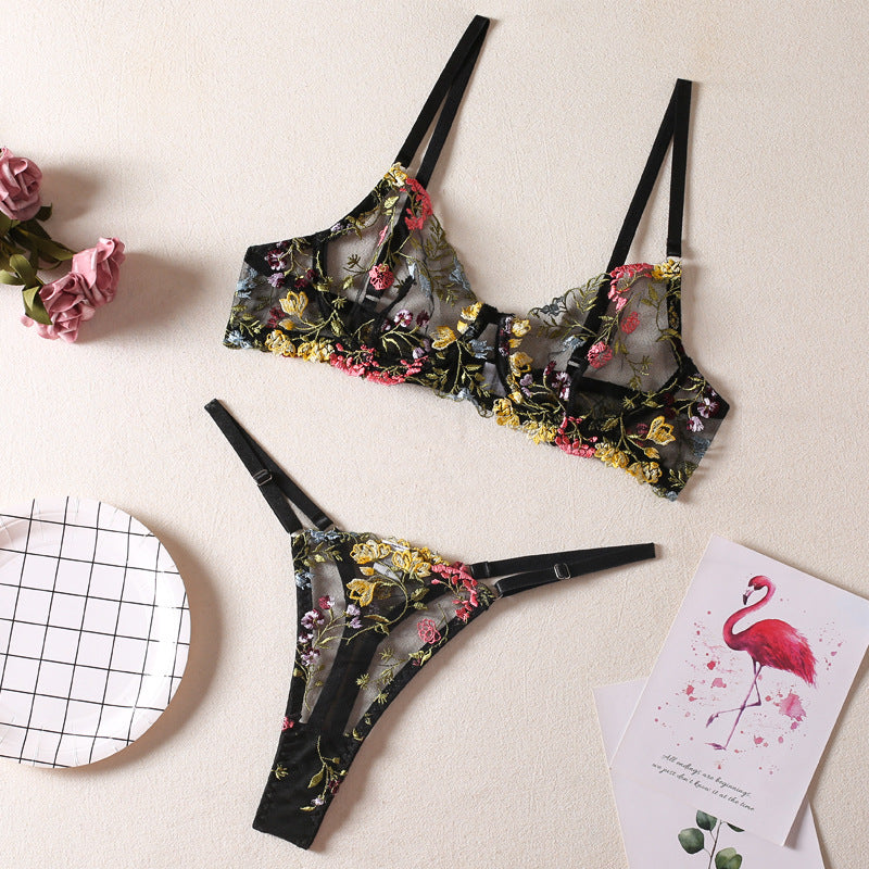 Ensemble deux pièces de lingerie sexy à lacets et coutures en dentelle