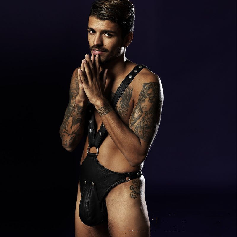 Muscle Men's Patent Leather Nightclub Bar Bodysuit