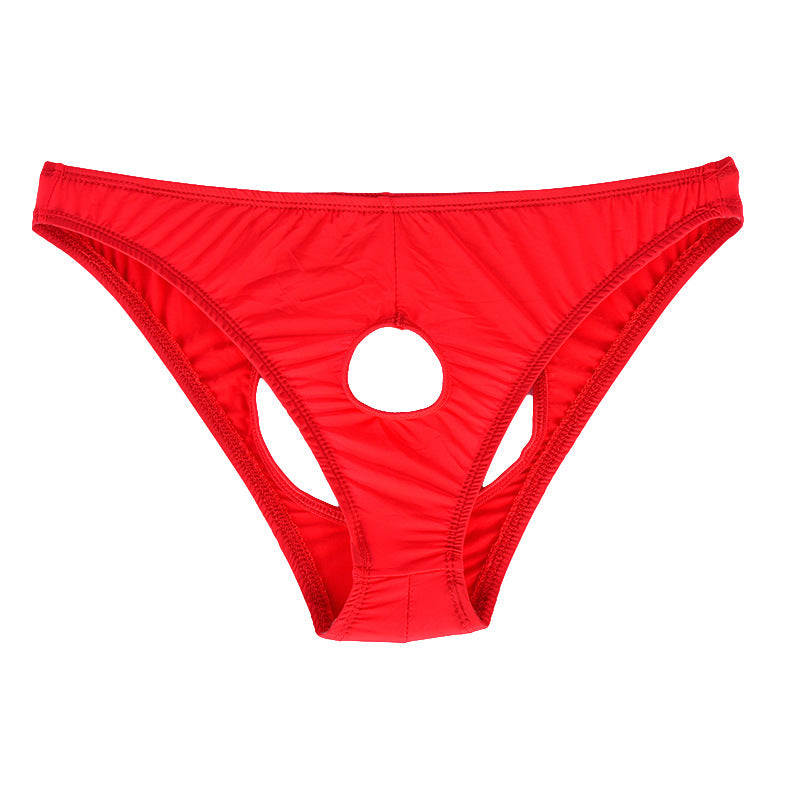 Sous-vêtements transparents à entrejambe ouvert en soie glacée pour hommes Triangle