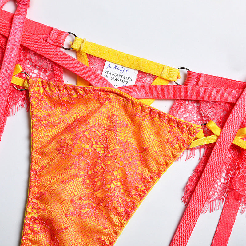 Ensemble de lingerie chaussettes croisées de couleur contrastée avec coutures en perspective en maille