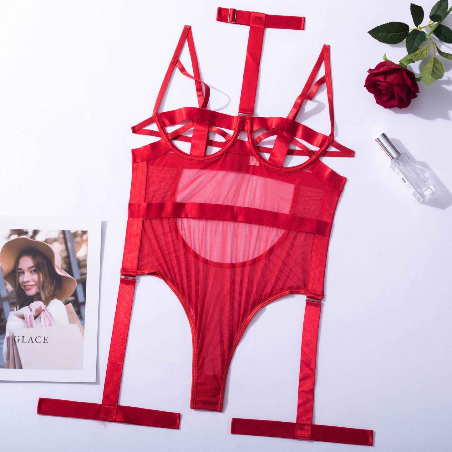 Body lingerie sexy avec col licou et jarretière