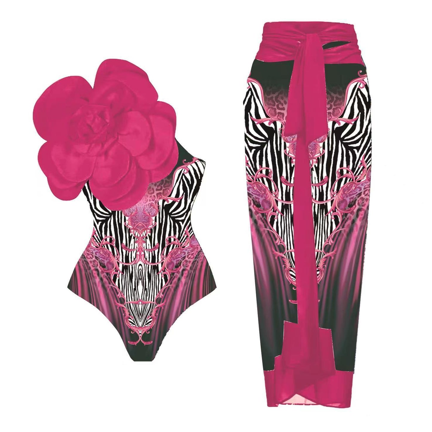 One-piece Swimsuit Flower Set Women