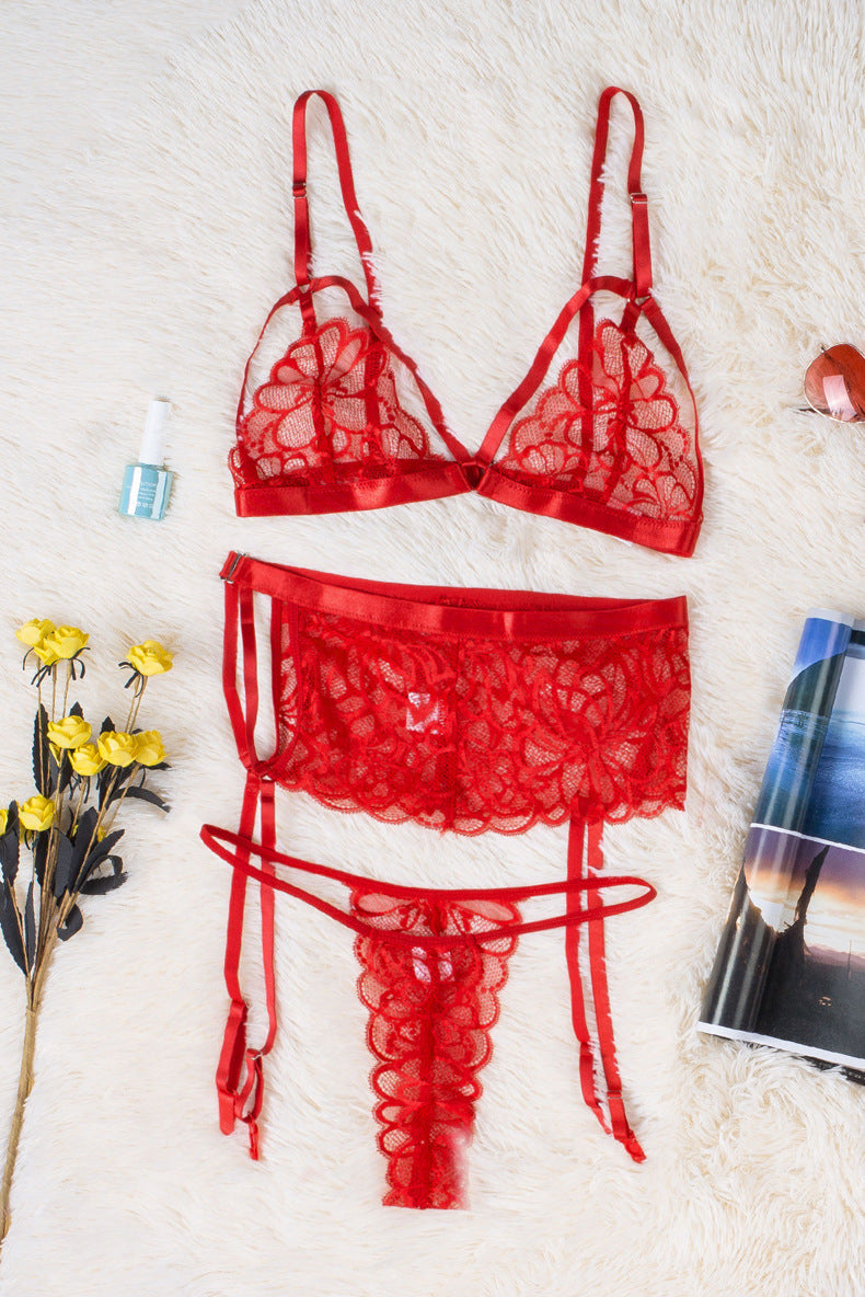 Suministro transfronterizo Comercio exterior europeo y americano Lencería sexy Encaje sexy para mujer Ropa interior con cabestrillo de dos piezas Ventas directas de fábrica 35650