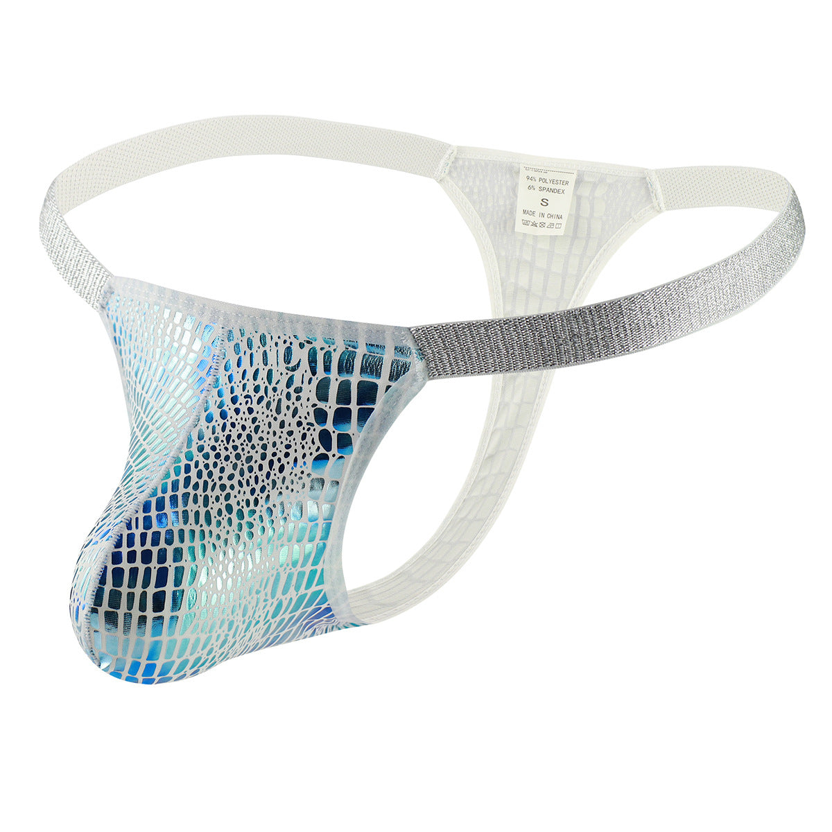 Ropa interior para hombre con estampado de cocodrilo brillante, bolso grande convexo en U, espalda en T transpirable