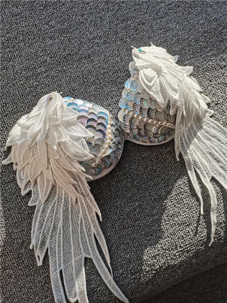 Lencería de bikini a escala de sirena con lentejuelas hecha a mano