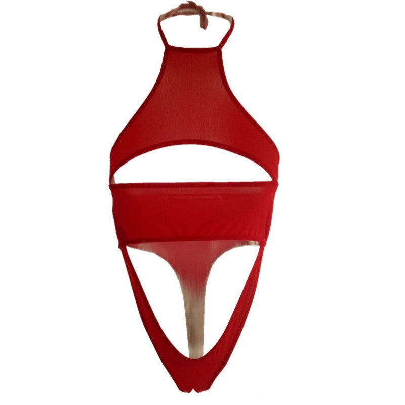 Bikini transparent avec body coupe haute et ruban uni