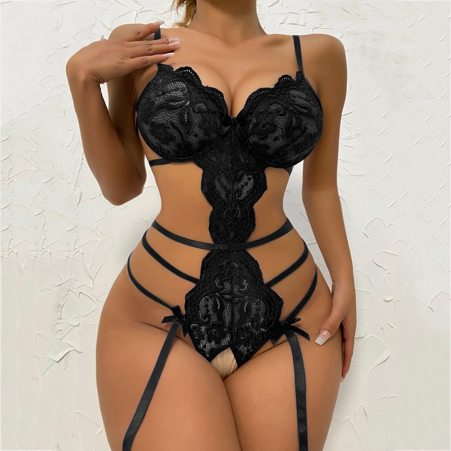 Pyjama body transparent en dentelle lingerie