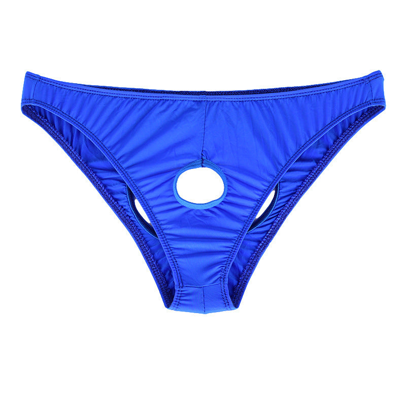 Sous-vêtements transparents à entrejambe ouvert en soie glacée pour hommes Triangle