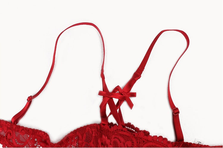 9177 ensemble trois pièces Lingerie Sexy dentelle soutien-gorge Push Up demi-tasse jarretière ensemble de soutien-gorge