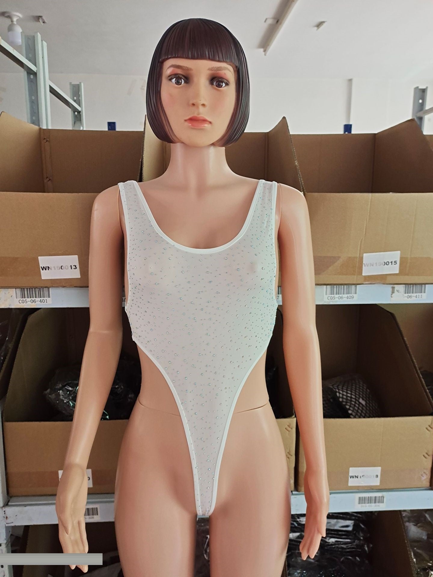 Ropa interior de lencería de taladro caliente de una pieza para mujer de seda de leche