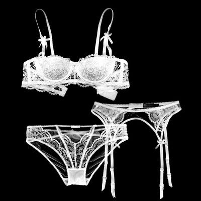 9177 ensemble trois pièces Lingerie Sexy dentelle soutien-gorge Push Up demi-tasse jarretière ensemble de soutien-gorge