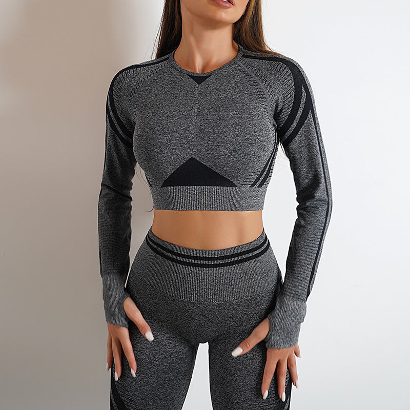 2pcs Seamless Yoga Pants Sports Gym Fitness Leggings And Long Sleeve Tops Outfits Lifting Slim Workout Sportswear Clothing