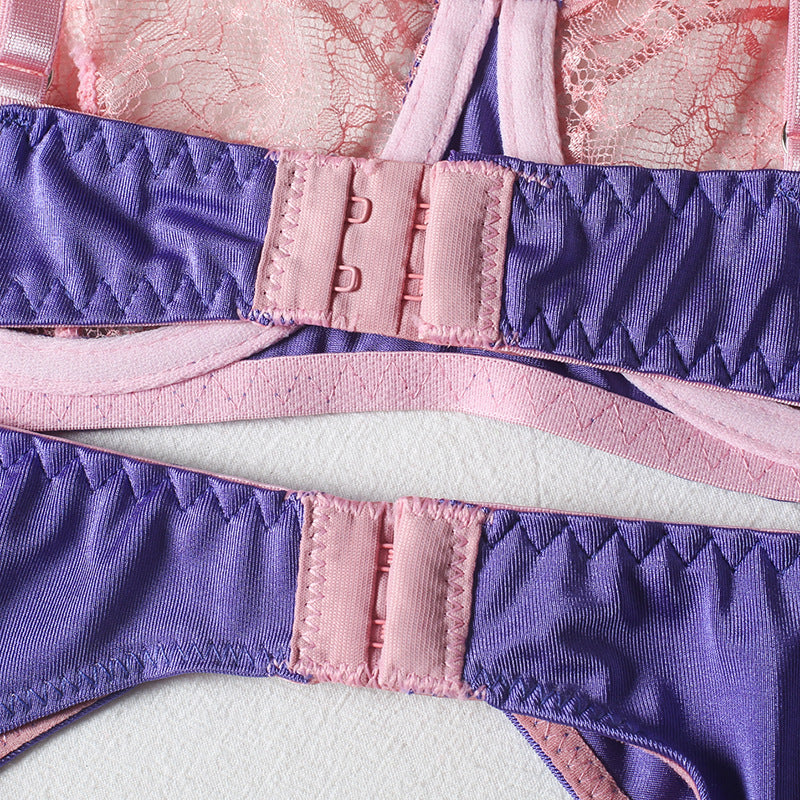 Conjunto de tres piezas de lencería tipo tanga para mujer con anillo de acero