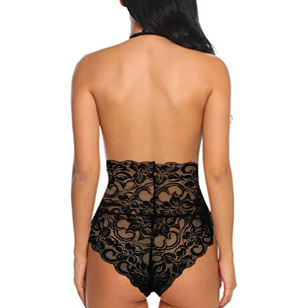 Lingerie sexy noire en dentelle de haute qualité, body décolleté