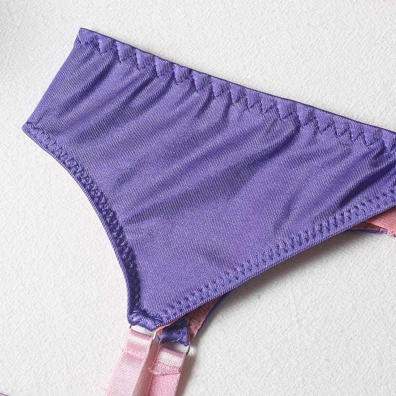 Conjunto de tres piezas de lencería tipo tanga para mujer con anillo de acero