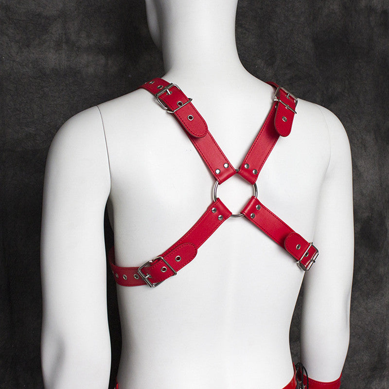 Men's Leather Red Chest Strap
