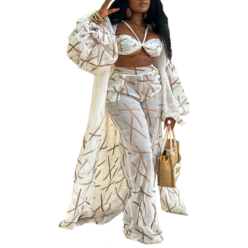 European And American Sexy Beach Style Ladies Three-piece Set