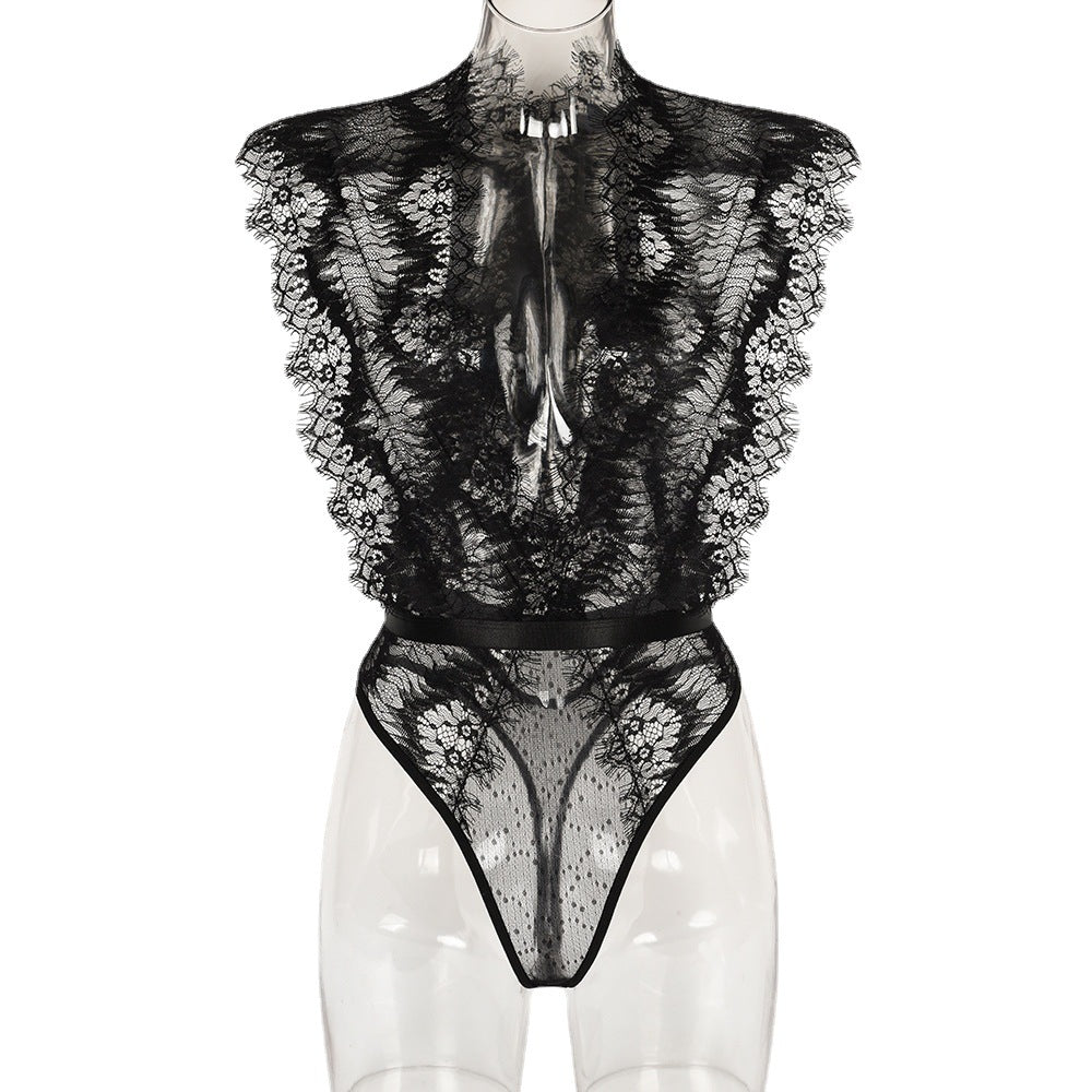 Body Slim en V profond avec coutures en dentelle et cils