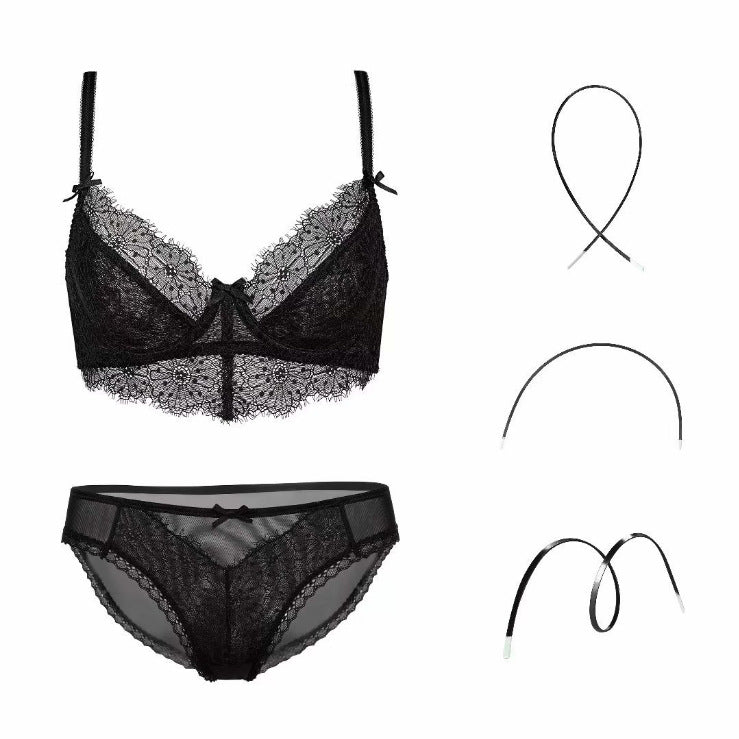 Conjunto de sujetador y bragas transparentes para mujer, lencería bordada Plus