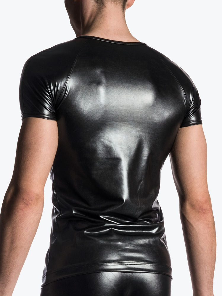 Men's Matte Leather T-Shirt Tights Performance Clothes Nightclub