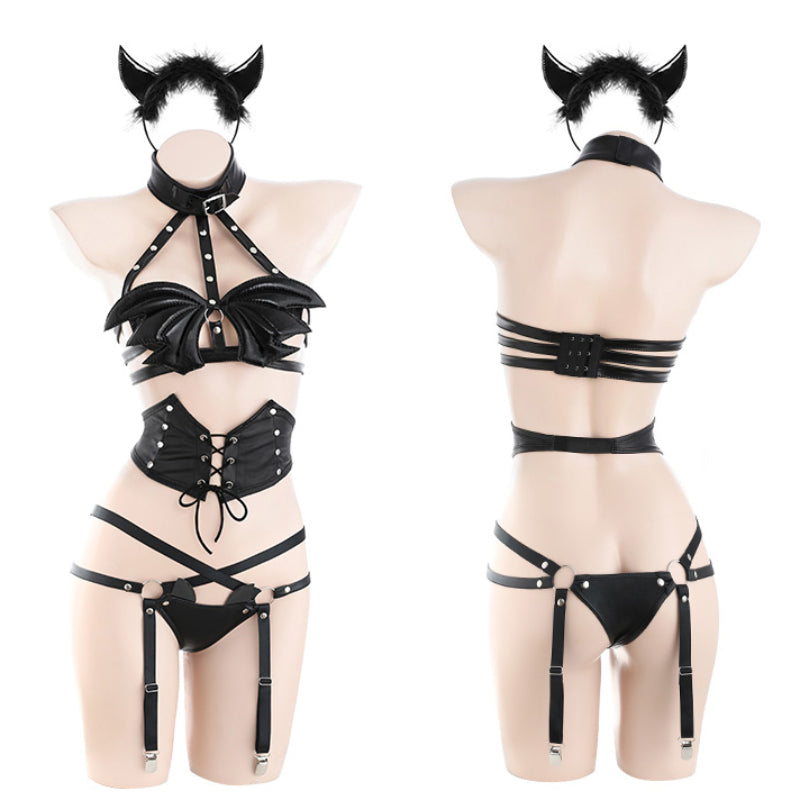 Dark Night Little Devil Garter Lencería sexy Ropa interior dividida Mujer