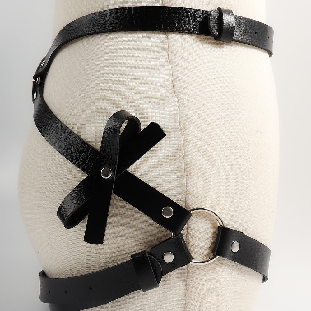 Punk Black Leather PU Bow Belt Leg Loop Sexy Harness Leather For Ladies Fun Harness Leather