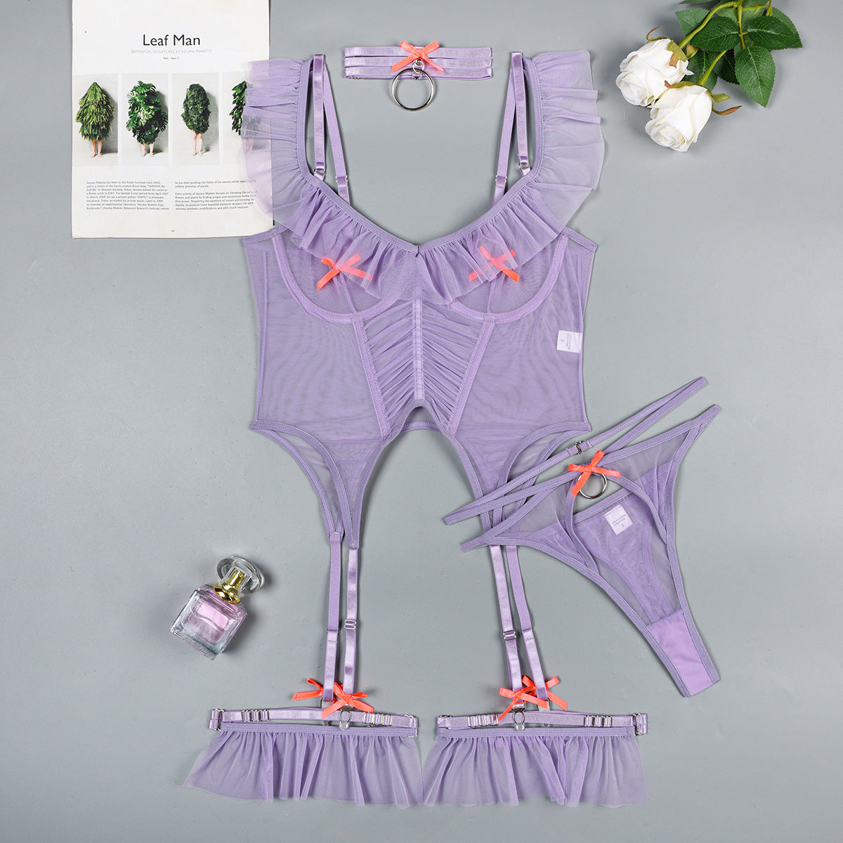 Ensembles de lingerie sexy pour filles en maille 4 pièces de haute qualité