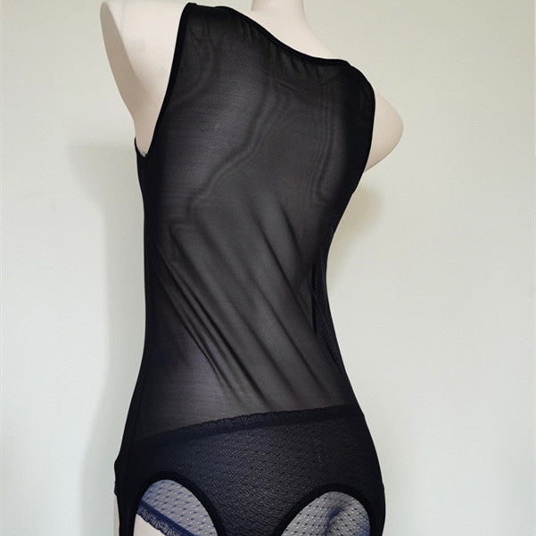 Jarretière en maille transparente avec fermoir en métal, lingerie sexy