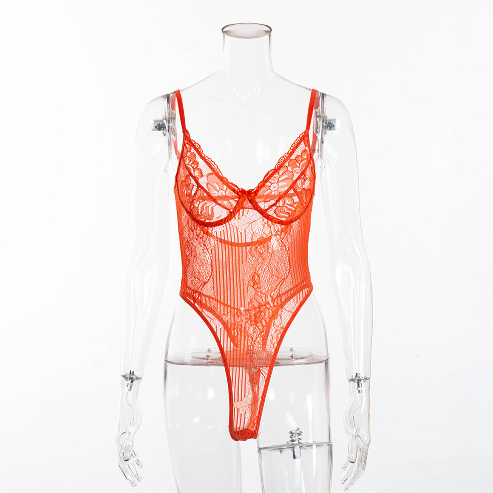 Body en maille avec coutures en dentelle, lingerie sexy