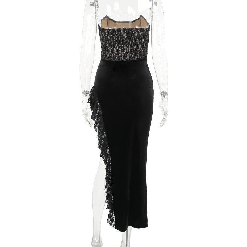 Sexy Lace Velvet Patchwork Dress For Women