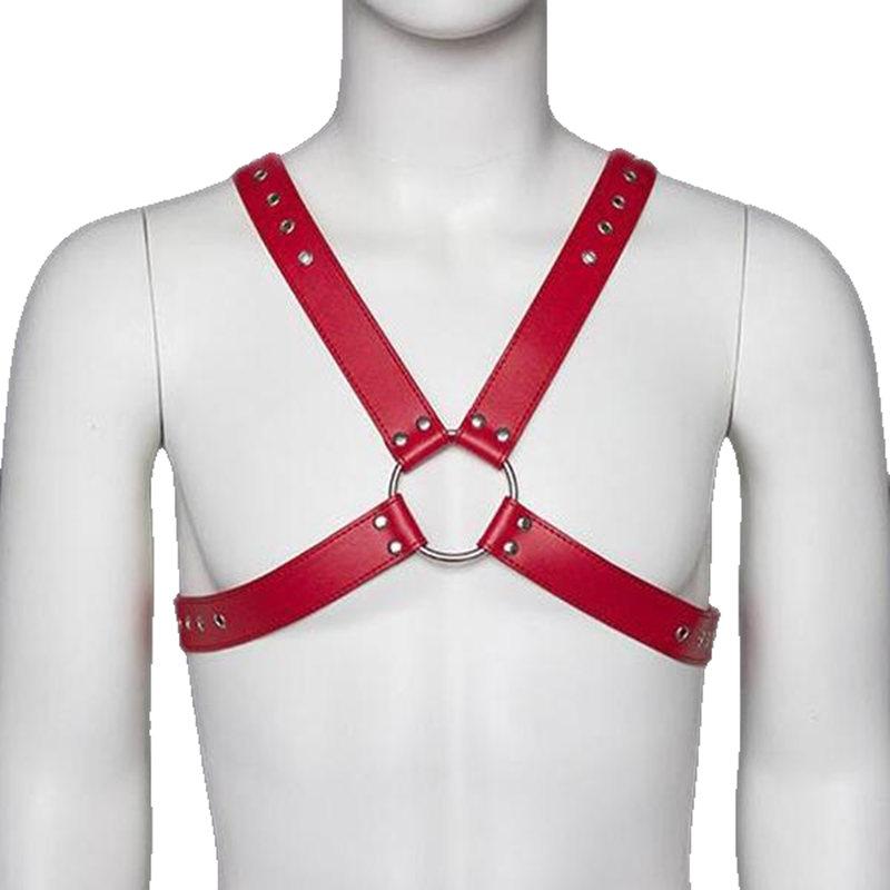 Men's Leather Red Chest Strap