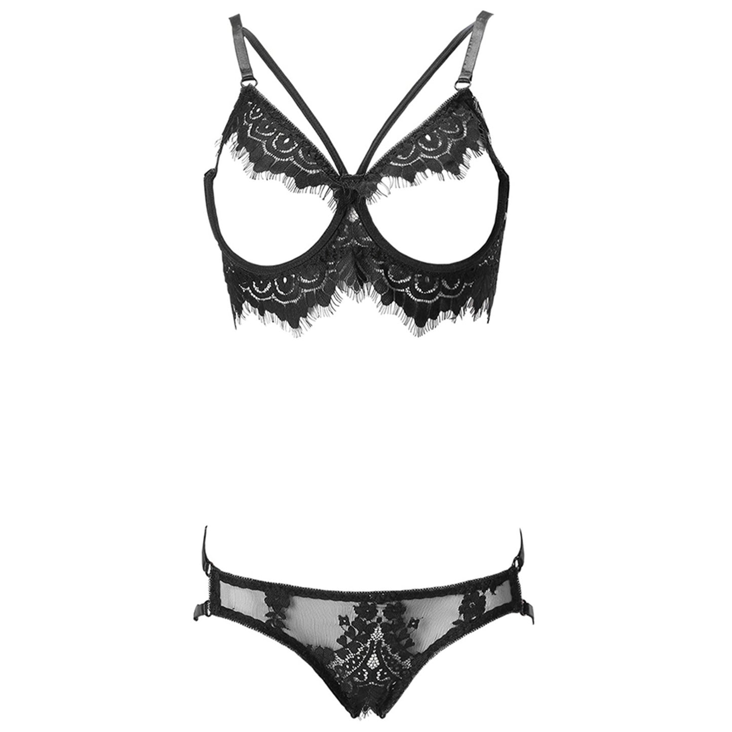 Women's Rose Pattern Lingerie Lace Two Piece Set