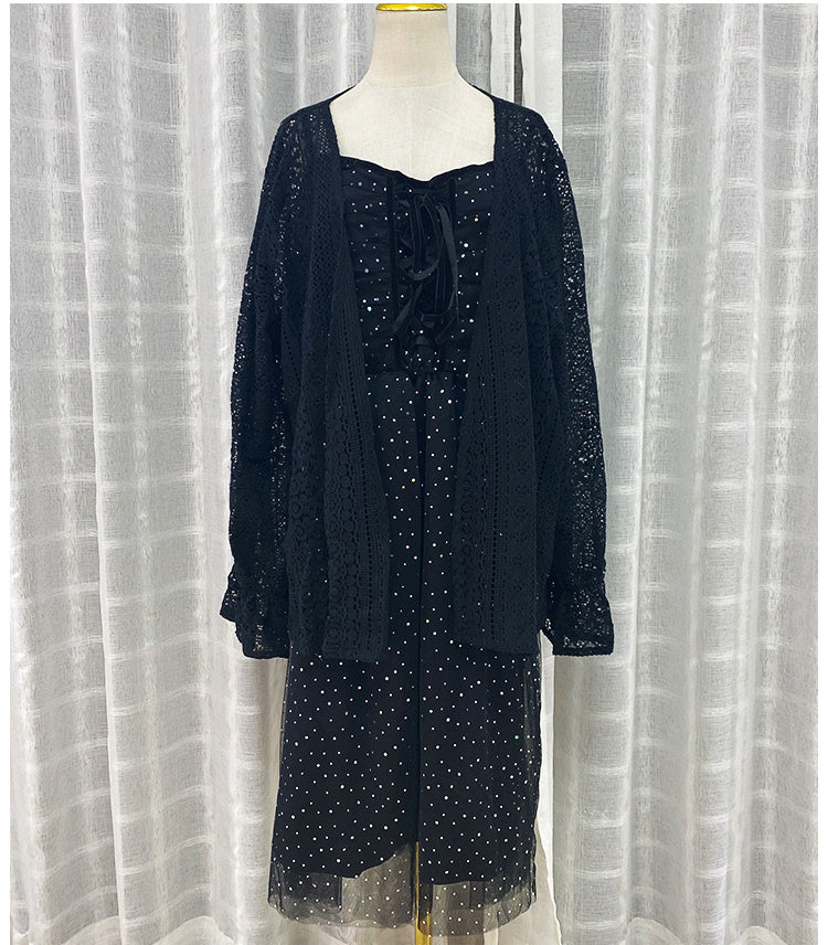 Summer Dress Net Red Sexy Lace Cardigan Fairy Wind Net Yarn Suspender Skirt Two-piece Set