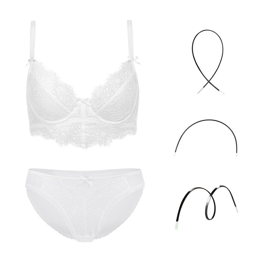 Conjunto de sujetador y bragas transparentes para mujer, lencería bordada Plus