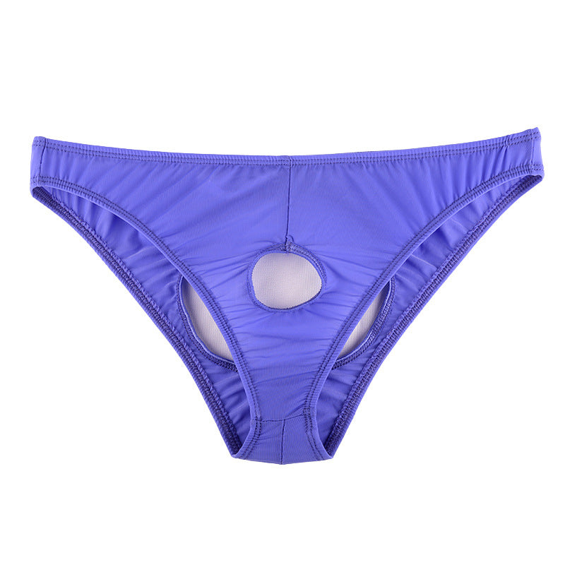 Sous-vêtements transparents à entrejambe ouvert en soie glacée pour hommes Triangle