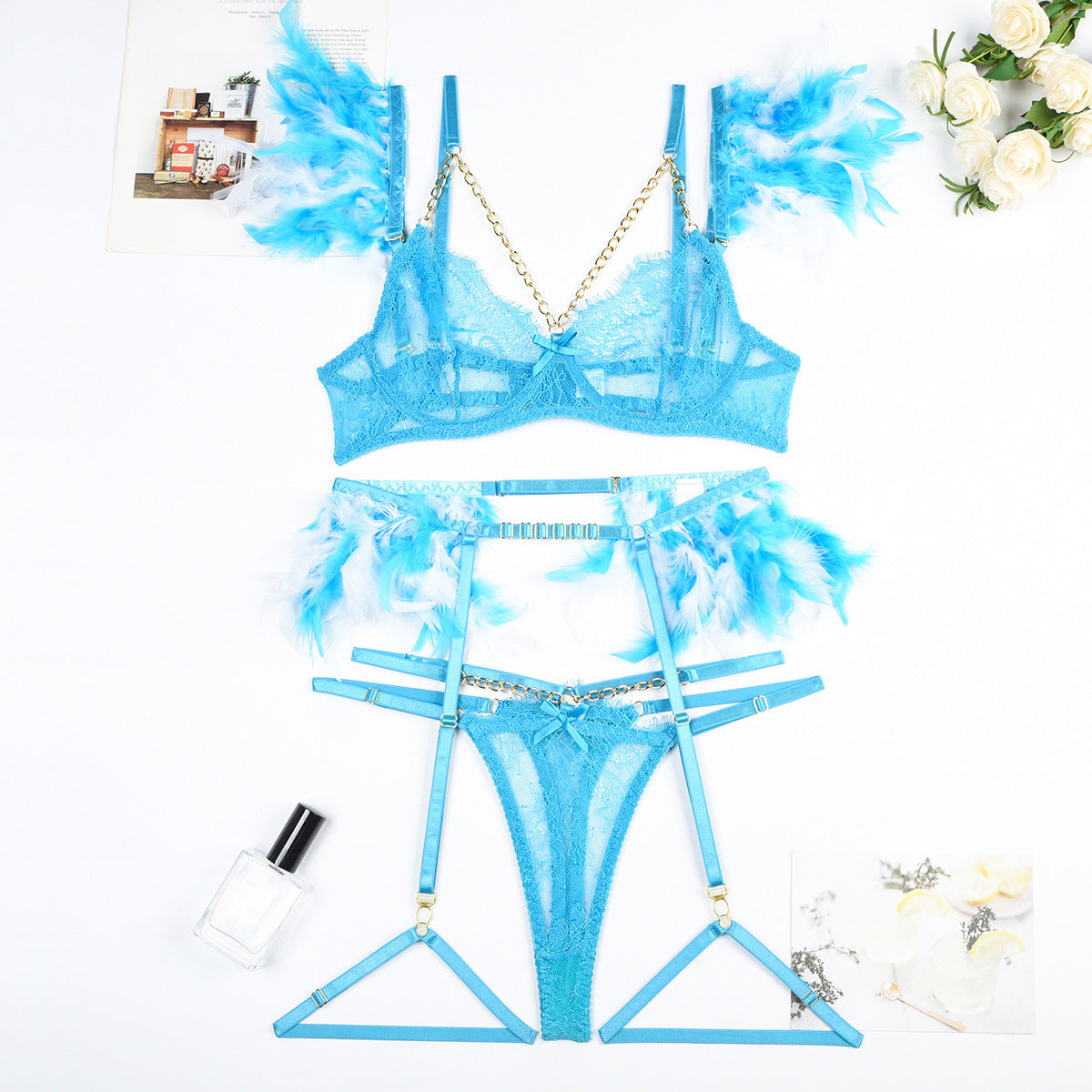Cadenas de Navidad Encaje Lencería sexy Mujer Ropa interior Sujetador Pa