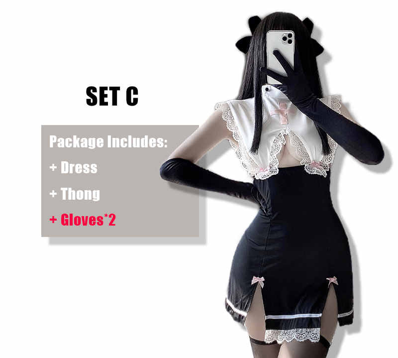 Lingerie dentelle dentelle dos creux fente jupe femme de chambre uniforme costume