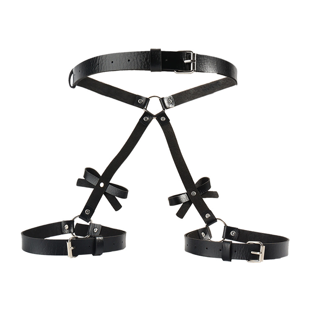 Punk Black Leather PU Bow Belt Leg Loop Sexy Harness Leather For Ladies Fun Harness Leather