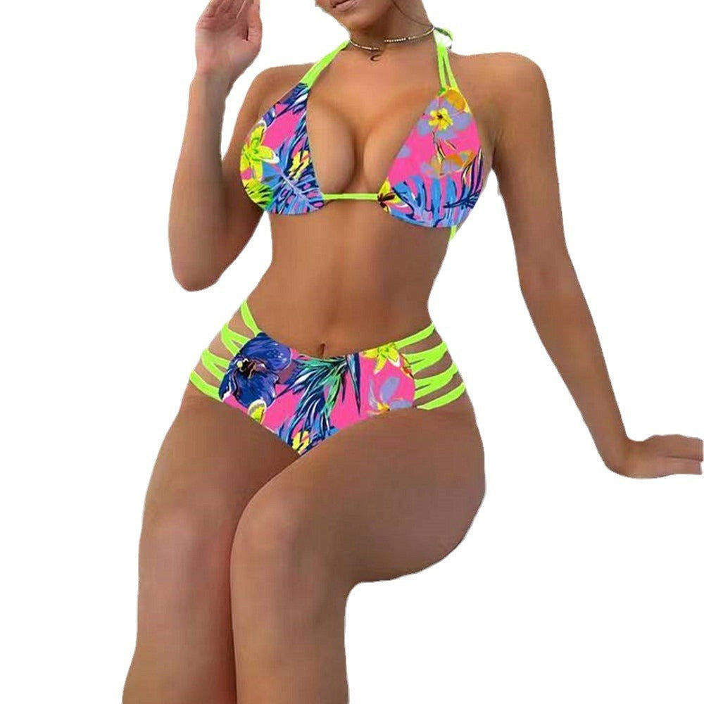 Women's Digital Printing Multi-rope Bandage Swimsuit Two-piece Set