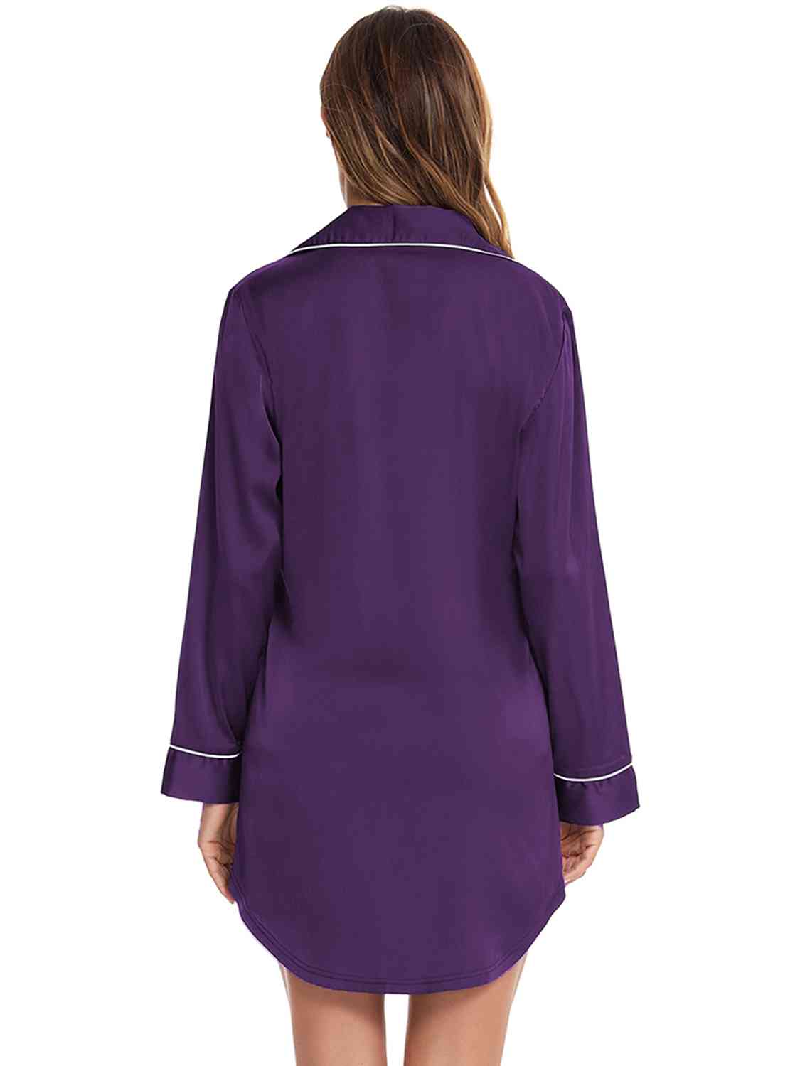 on Up Lapel Collar Night Dress with Pocket