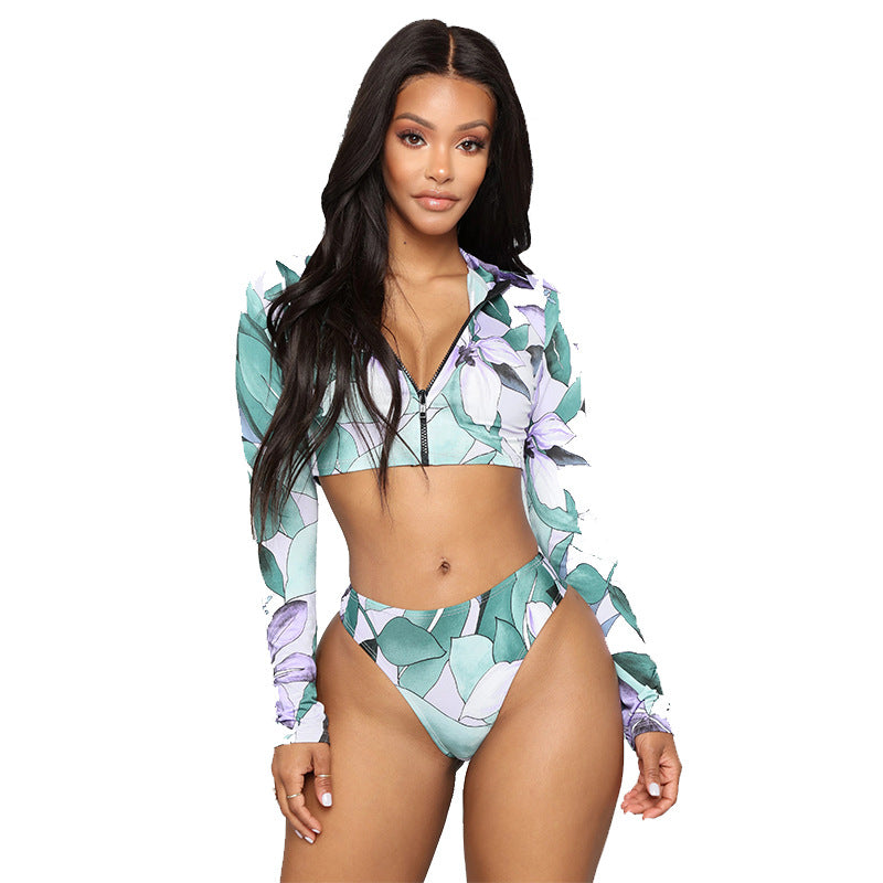 Amazon AliExpress Split Zipper Multi-color Long-sleeved Swimsuit Bikini Bikini
